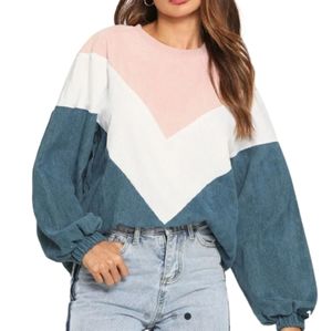 SHEIN Cut & Sew Chevron Oversized Corduroy Sweater